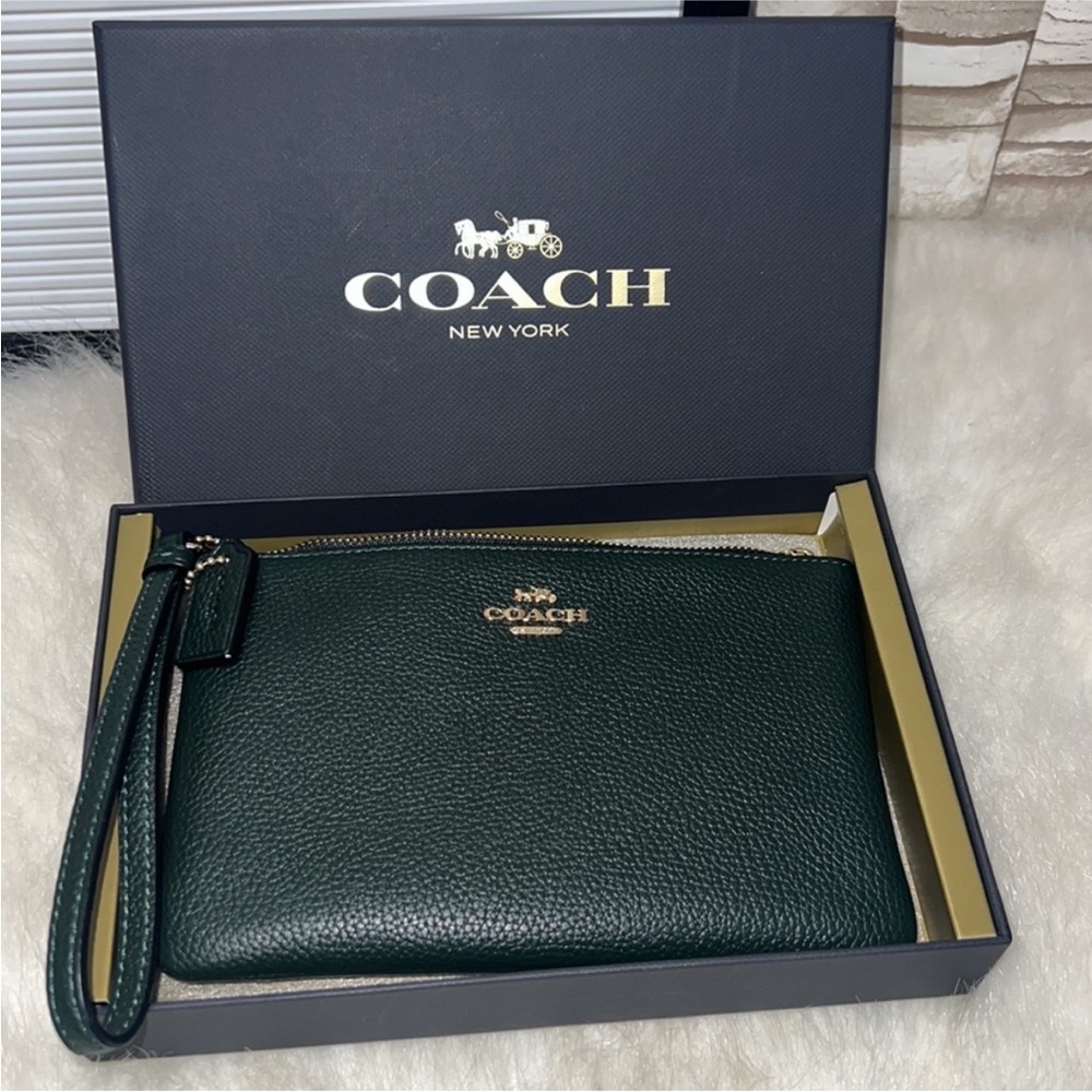 COACH Box Program Polished Pebble Small Wristlet